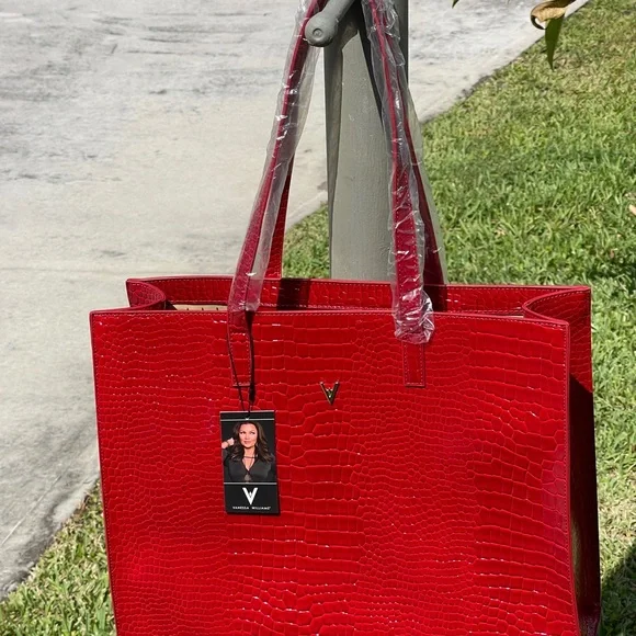 VANESSA WILLIAMS Vibrant Red Croc-Embossed Tote Bag - Picture 7 of 15
